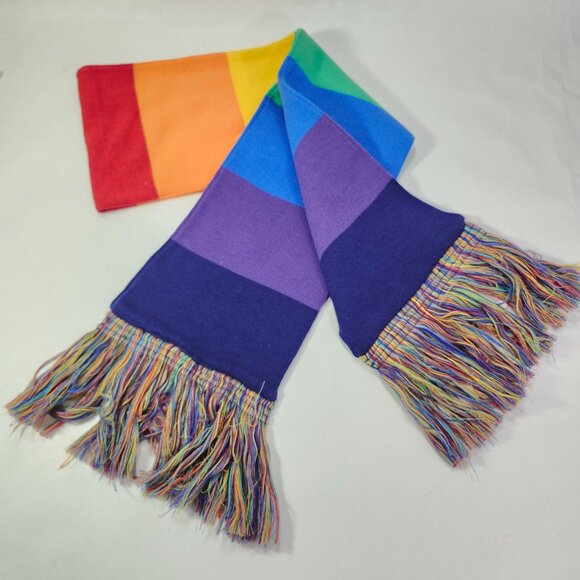 Rainbow Pride Neck Scarf 61"x7" Amazon Promo Embroidered Stitch Logo Fringe Tip - Picture 4 of 11